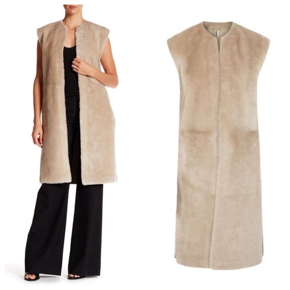 Helmut Lang Reversible Shearling Leather Gilet / Vest (Sz XS) Stone